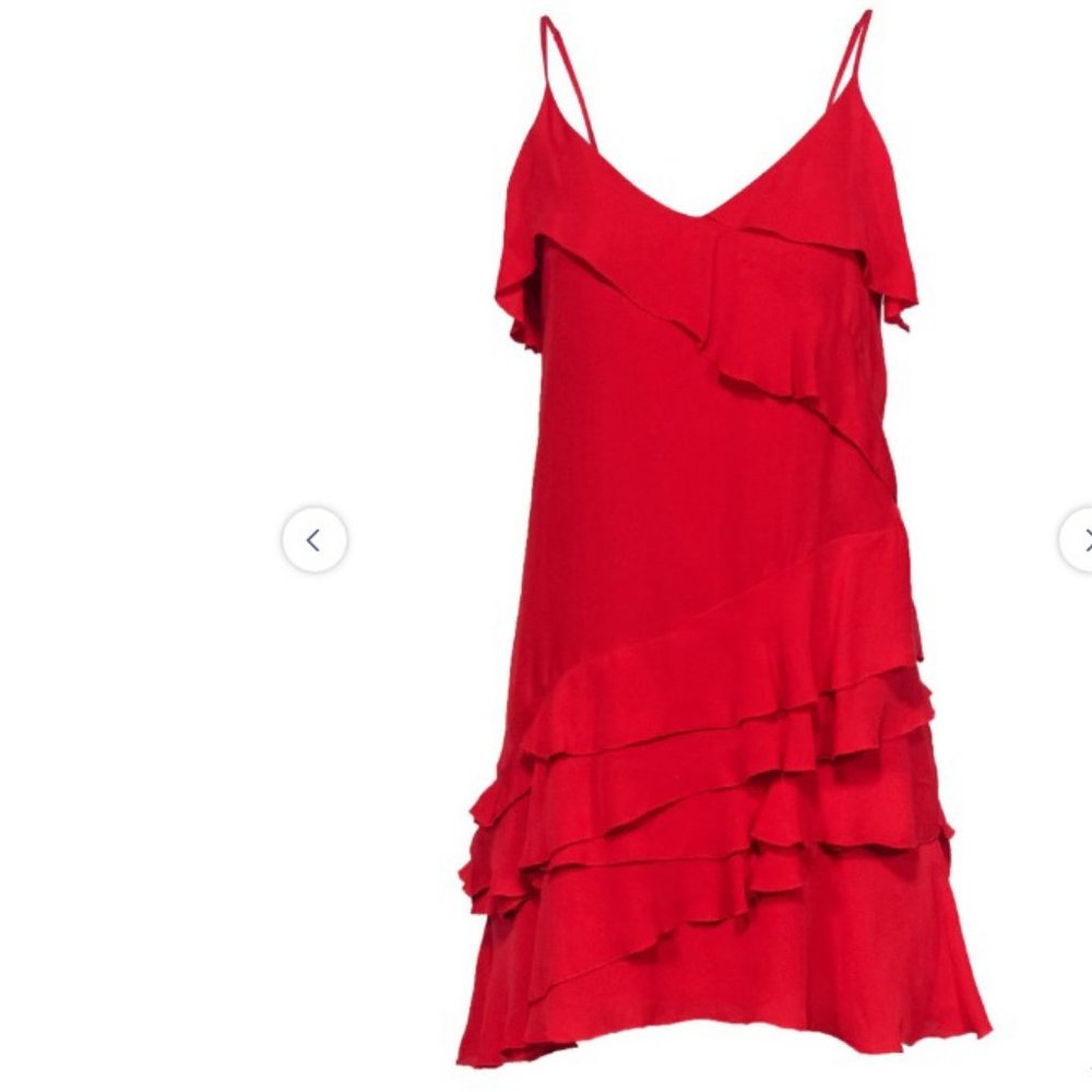 Parker Silk Ruffle Dress - Red, Size L